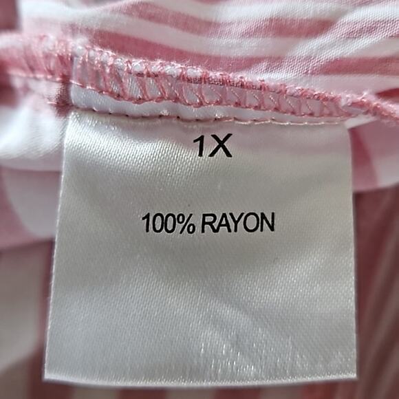 Jane + Delancey Women's Oversized Striped Button Back Shirt Pink & White Size 1X - Picture 7 of 7